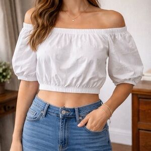 Aritzia Wilfred White Off-Shoulder Crop Top XXS